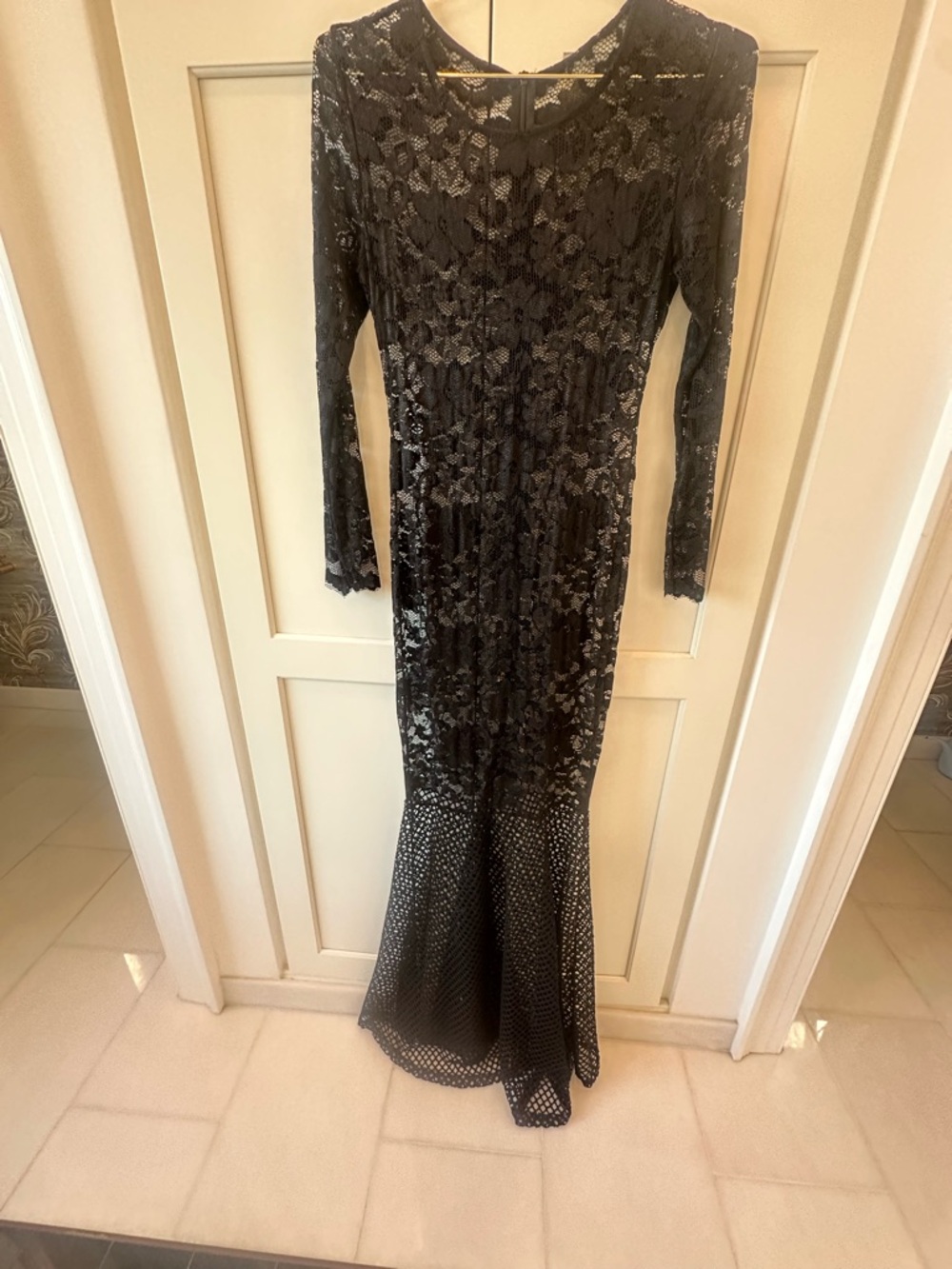 Black Lace Long Sleeve Evening Gown